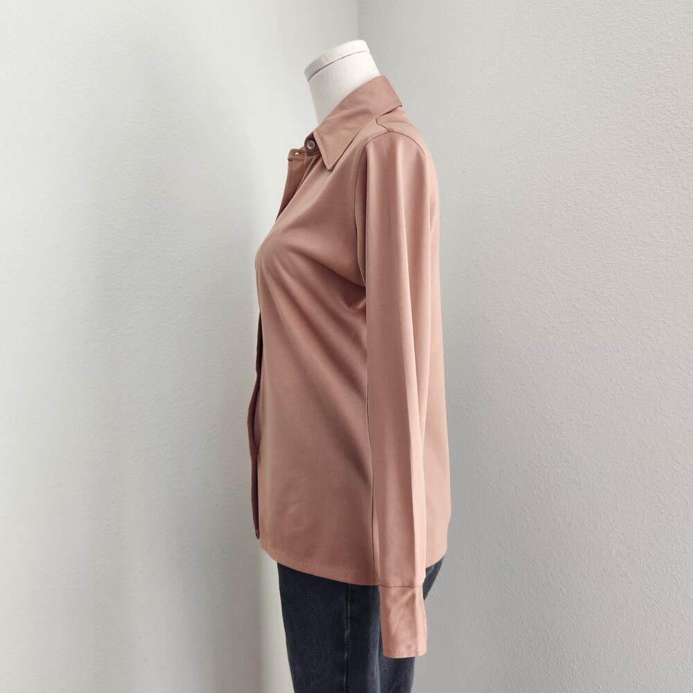Vintage 70s City Slicks Tan Button Down Dagger Collared Blouse Long Sleeve S - Picture 5 of 8